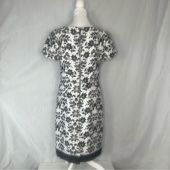 Talbots Dress Black & White Floral V Neck Shirt Sleeves Exposed Back Zipper 4 👍 - Picture 5 of 8